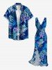 Robe portefeuille à fente avec volants Hawaï – Imprimé fleur d'hibiscus et feuilles tropicales - Bleu profond L