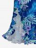 Robe portefeuille à fente avec volants Hawaï – Imprimé fleur d'hibiscus et feuilles tropicales - Bleu profond L