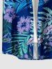 Chemise hawaïenne pour homme à imprimé hibiscus et feuilles tropicales, avec boutons et poche - Bleu profond M