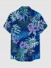 Chemise hawaïenne pour homme à imprimé hibiscus et feuilles tropicales, avec boutons et poche - Bleu profond M