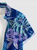 Chemise hawaïenne pour homme à imprimé hibiscus et feuilles tropicales, avec boutons et poche - Bleu profond M