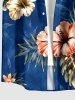 Hibiscus Flower Tropical Leaf Print Buttons Pocket Hawaii Shirt For Men -  