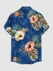 Hibiscus Flower Tropical Leaf Print Buttons Pocket Hawaii Shirt For Men -  