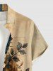 Chemise hawaïenne pour homme à imprimé fleurs et feuilles colorblock, avec boutons et poche - Bronze S