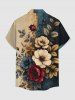 Chemise hawaïenne pour homme à imprimé fleurs et feuilles colorblock, avec boutons et poche - Bronze S