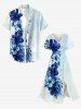 Robe midi Hawaï fendue à imprimé fleurs d'hibiscus et feuilles tropicales - Bleu clair S
