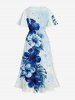 Robe midi Hawaï fendue à imprimé fleurs d'hibiscus et feuilles tropicales - Bleu clair S