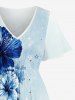 Hibiscus Flower Tropical Leaf Print Split Hawaii Midi Dress -  