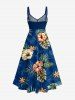 Robe bustier twist Hawaii à imprimé fleur d'hibiscus et feuilles tropicales - Bleu profond M