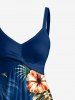 Robe bustier twist Hawaii à imprimé fleur d'hibiscus et feuilles tropicales - Bleu profond M