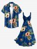 Robe bustier twist Hawaii à imprimé fleur d'hibiscus et feuilles tropicales - Bleu profond M