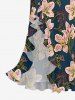 Robe portefeuille à imprimé fleurs et feuilles Hawaii, volants et fente - Cadetblue S