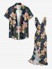 Robe portefeuille à imprimé fleurs et feuilles Hawaii, volants et fente - Cadetblue S