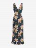 Robe portefeuille à imprimé fleurs et feuilles Hawaii, volants et fente - Cadetblue S