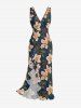 Robe portefeuille à imprimé fleurs et feuilles Hawaii, volants et fente - Cadetblue S