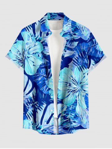 Chemise hawaïenne pour homme avec imprimé fleurs et feuilles tropicales, boutons et poche