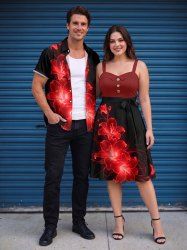 Glitter Ombre Hibiscus Flower Print Matching Hawaii Beach Outfit For Couples -  