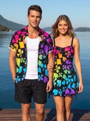Ombre Poker Graphic Print Matching Hawaii Beach Outfit For Couples -  