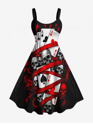 Skulls Poker Card Print Hawaii Tank Dress(Adjustable Shoulder Strap) -  