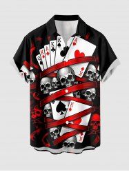 Chemise hawaïenne pour homme à imprimé crânes et cartes de poker, boutons et poche - Rouge L
