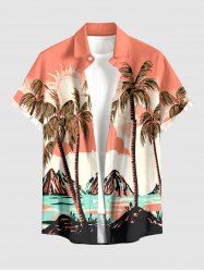 Chemise hawaïenne pour homme à motif palmier, soleil, montagne et paysage marin, avec boutons et poche - Rose clair XL