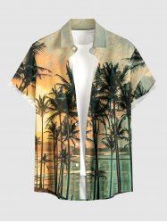 Coconut Tree Sun Seascape Print Buttons Pocket Hawaii Shirt For Men -  