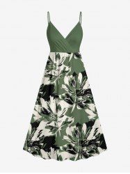Robe cami hawaïenne imprimée peinture à l'encre de fleurs, encolure surpiqûre -  5X