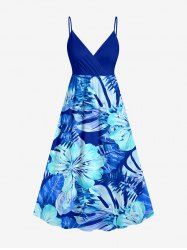 Flowers Tropical Leaf Print Surplice Hawaii Cami Dress -  