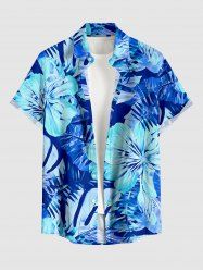 Flowers Tropical Leaf Print Buttons Pocket Hawaii Shirt For Men -  