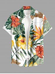Chemise hawaïenne à imprimé feuilles tropicales et hibiscus, boutonnée avec poche, pour homme -  2XL