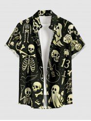 Halloween Skulls Skeleton Guitar Ghost Bat Print Button Pocket Shirt For Men -  