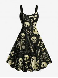 Halloween Skulls Skeleton Guitar Ghost Bat Print A Line Dress -  
