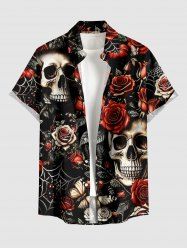 Halloween Skulls Flower Butterfly Spider Web Print Button Pocket Shirt For Men -  