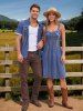 Tenue de plage hawaïenne assortie en denim à lacets avec imprimé 3D pour couples - Bleu 