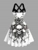 Tenue de plage assortie pour couples motif crâne et fleurs Hawaï - Noir 