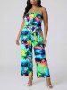 Ensemble plage assorti : chemise hawaïenne et combinaison imprimé tie-dye cocotier pour couples - Vert 