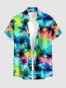 Ensemble plage assorti : chemise hawaïenne et combinaison imprimé tie-dye cocotier pour couples - Vert 