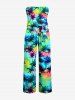 Ensemble plage assorti : chemise hawaïenne et combinaison imprimé tie-dye cocotier pour couples - Vert 