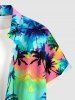 Ensemble plage assorti : chemise hawaïenne et combinaison imprimé tie-dye cocotier pour couples - Vert 