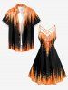 Tenue de plage hawaïenne assortie pour couple avec imprimé tie-dye flammes - Orange 
