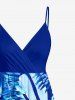 Robe cami Hawaii à imprimé fleurs et feuilles tropicales, portefeuille - Bleu M