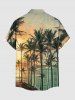 Coconut Tree Sun Seascape Print Buttons Pocket Hawaii Shirt For Men -  