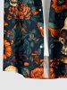 Chemise hawaïenne pour homme à imprimé crânes, fleurs et feuilles, avec boutons et poche - Paon Bleu S