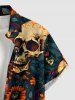 Chemise hawaïenne pour homme à imprimé crânes, fleurs et feuilles, avec boutons et poche - Paon Bleu S