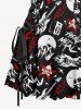 Skulls Lightning Fire Flame Letter Guitar Print Hawaii Lace Up A Line Dress - Noir S