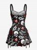 Skulls Lightning Fire Flame Letter Guitar Print Hawaii Lace Up A Line Dress - Noir S