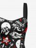 Skulls Lightning Fire Flame Letter Guitar Print Hawaii Lace Up A Line Dress - Noir S