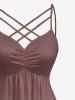 Ombre Coconut Tree Print Hawaii Ruched Crisscross Strappy A Line Dress - marron foncé 6X