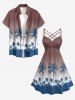 Ombre Coconut Tree Print Hawaii Ruched Crisscross Strappy A Line Dress - marron foncé 6X