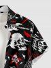 Skulls Lightning Fire Flame Letter Guitar Print Hawaii Button Pocket Shirt For Men -  